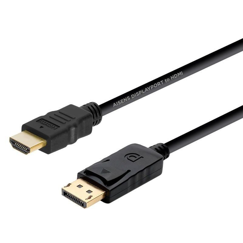 Cabo Conversor A125-0364 da Aisens / Macho Displayport - Macho HDMI / Até 5W / 2300mbps / 2m / Preto