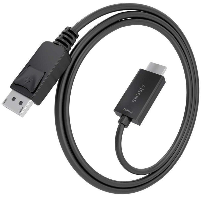 Cabo Conversor Aisens A125-0893 / Macho Displayport - Macho HDMI 4K / 1,5 M / Preto