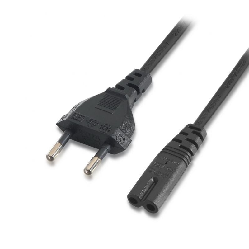 Cabo de Alimentação Form 8 Aisens A132-0173 / CEE7 / 16 Macho - C7 Fêmea / Até 1500W / 1,5m / Preto
