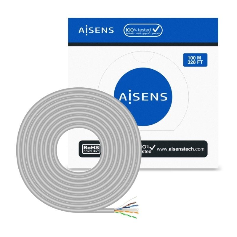 Bobina de Cabo RJ45 UTP AWG23 CCA (liga) Aisens A135-0660 Cat.6 / 100m / Cinzento