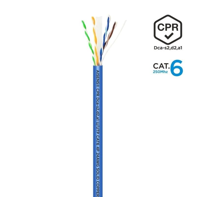 Bobina de Cabo RJ45 UTP AWG24 LSZH CPR CPR Dca Aisens A135-0662 Cat.6 / 100m / Azul