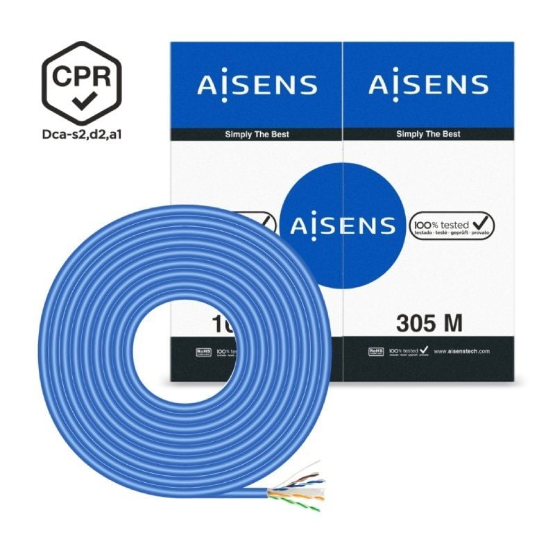 Bobina de Cabo RJ45 UTP AWG24 LSZH CPR CPR Dca Aisens A135-0663 Cat.6 / 305m / Azul