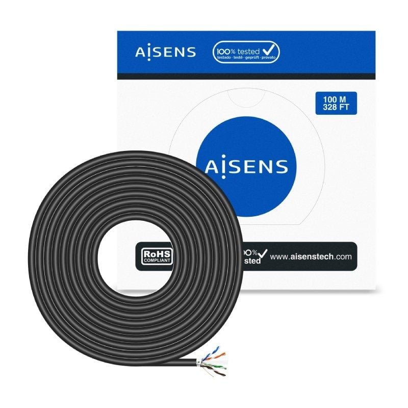 Aisens A135-0673 Cat.6 / 100m / À Prova de Água / Preto / Exterior RJ45 FTP AWG24 Enrolador de Cabo