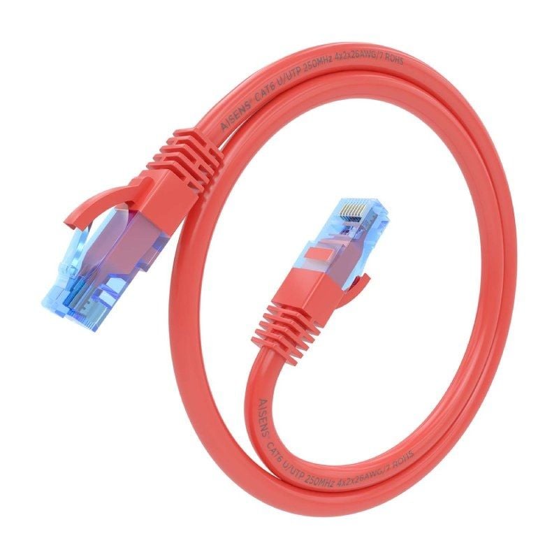 Cabo de Rede RJ45 AWG26 CCA UTP Cabo de Rede Aisens A135-0794 Cat.6 / 5m / Vermelho