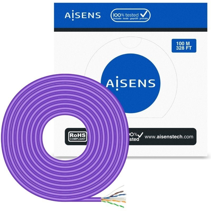 Bobina de Cabo RJ45 AWG23 UTP Aisens A135-0747 Cat.6 / LSZH / 100m / Violeta