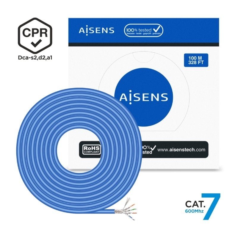 Enrolador de Cabo RJ45 SFTP AWG23 LSZH CPR Dca Aisens A146-0664 Cat.7 / 100m / Azul