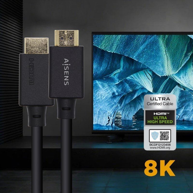 Aisens A150-0421 Cabo HDMI 2.1 8K HDMI / Macho HDMI - Macho HDMI / 1m / Certificado / Preto