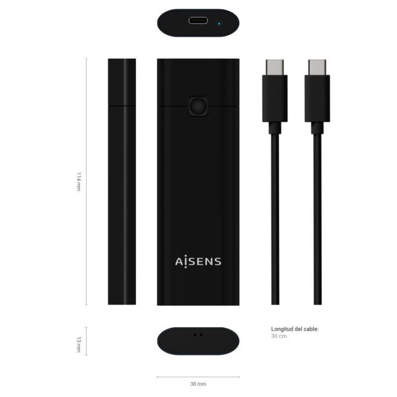 Aisens Asm2-020b Caixa Externa para SSD M.2 NVME / USB 3.1 Gen2 / sem Parafusos