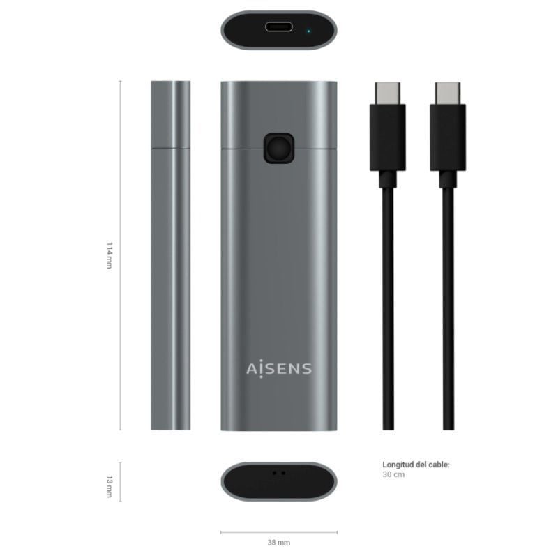 Aisens Asm2-021gr Caixa SSD Externa M.2 NVME / USB 3.1 Gen2 / sem Parafusos