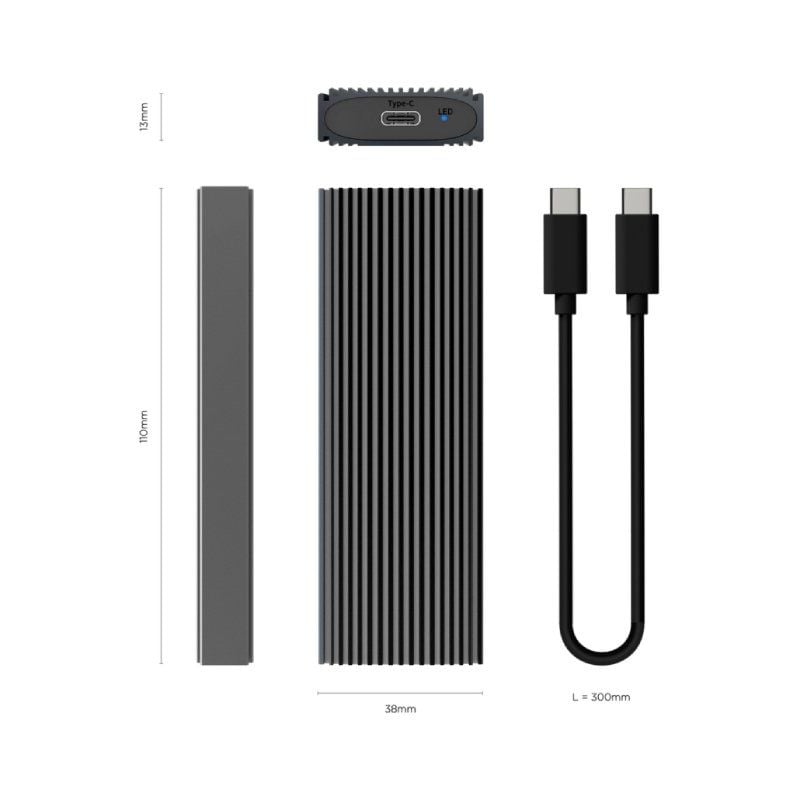 Aisens Asm2-023gr M.2 NVME Caixa Externa para SSD / USB 3.2 / sem Parafusos