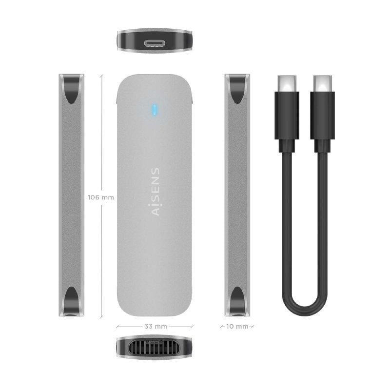 Aisens Asm2-025sl M.2 NVME Caixa Externa para SSD / USB 3.2 / sem Parafusos