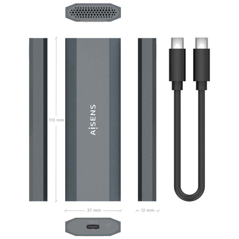 Aisens Asm2-029gr M.2 NVME Caixa Externa para SSD / USB 3.2 / sem Parafusos