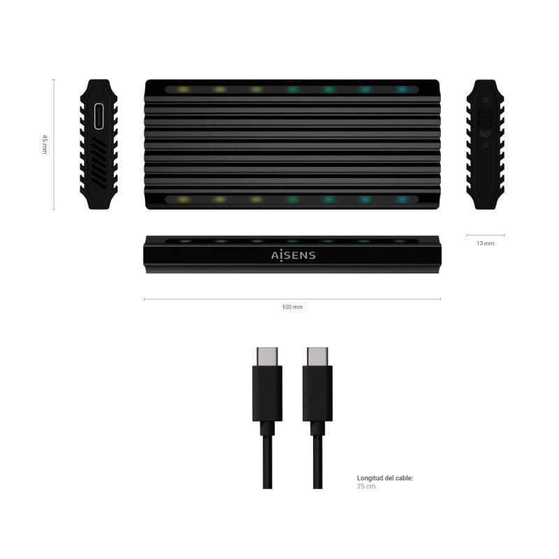 Aisens Asm2-rgb012b M.2 SATA / NVME Caixa Externa para SSD Asm2-rgb012b / USB 3.2 / sem Parafusos
