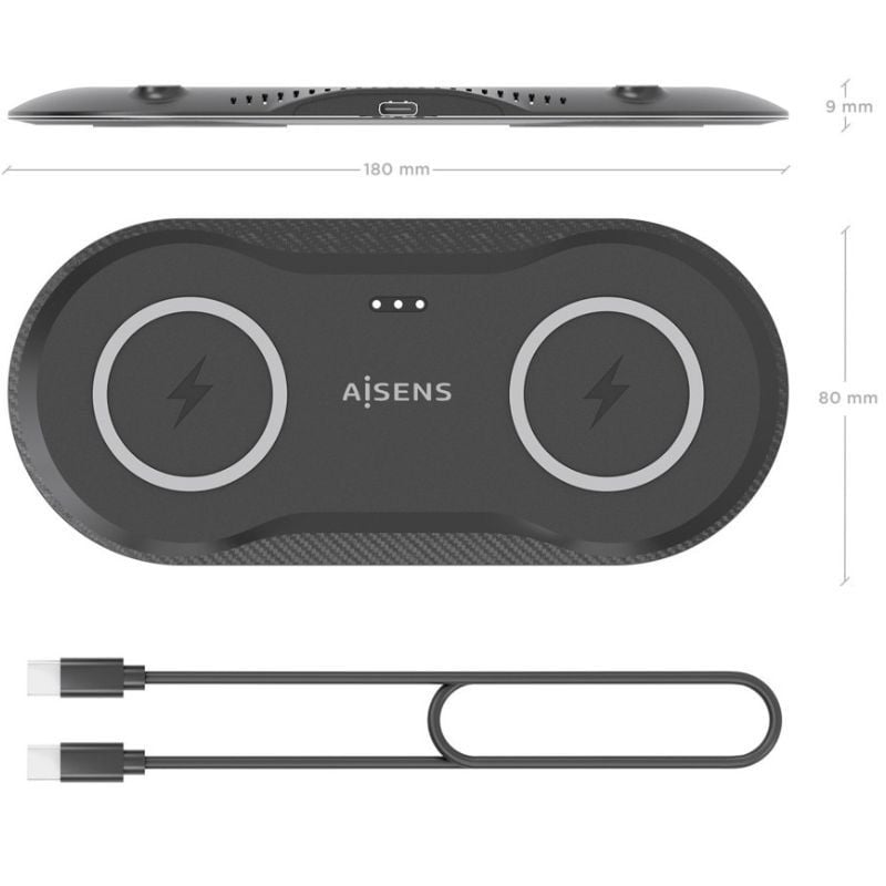 Base de Carregamento sem Fios Aisens Asch-15w2wc060-bk / 15W / Preto
