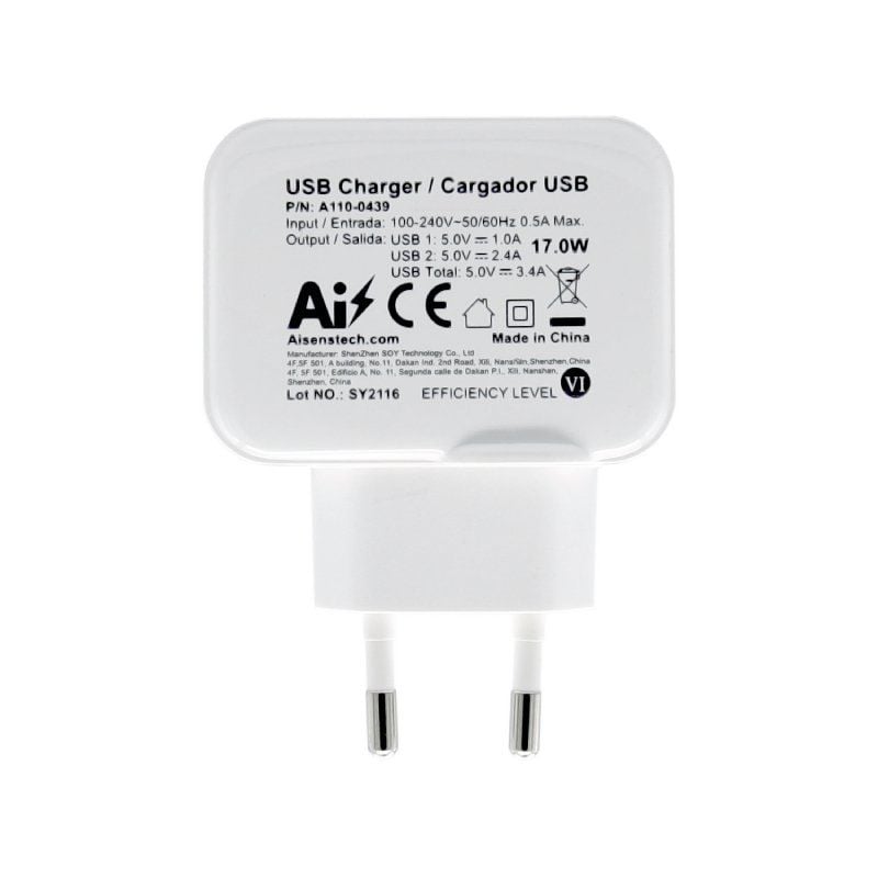 Carregador de Parede Aisens A110-0439 / 2xusb / 17W