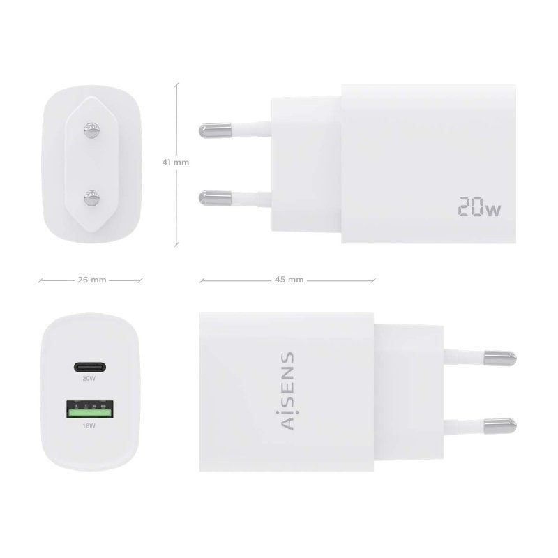 Carregador de Parede Aisens A110-0754 / 1xusb Type-c / 1xusb / 20W