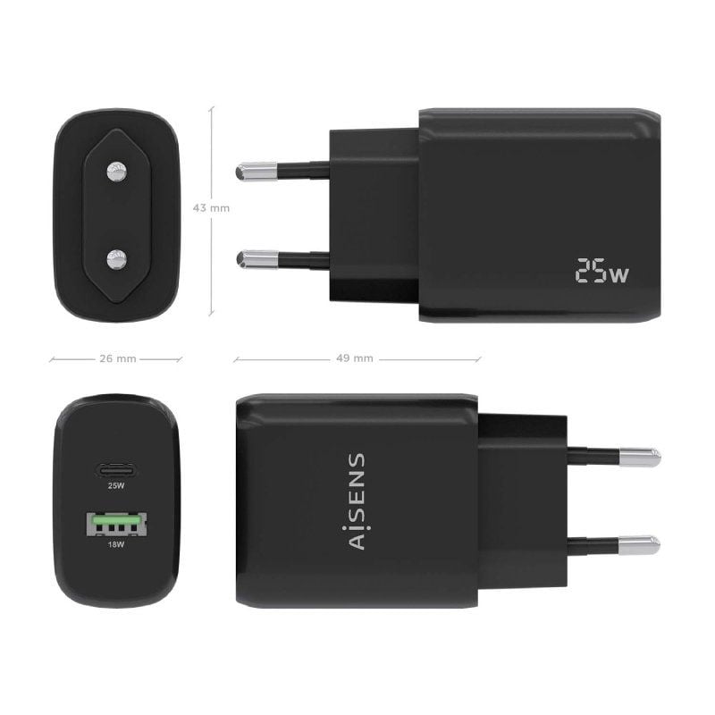 Carregador de Parede Aisens A110-0759 / 1xusb Type-c / 1xusb / 25W