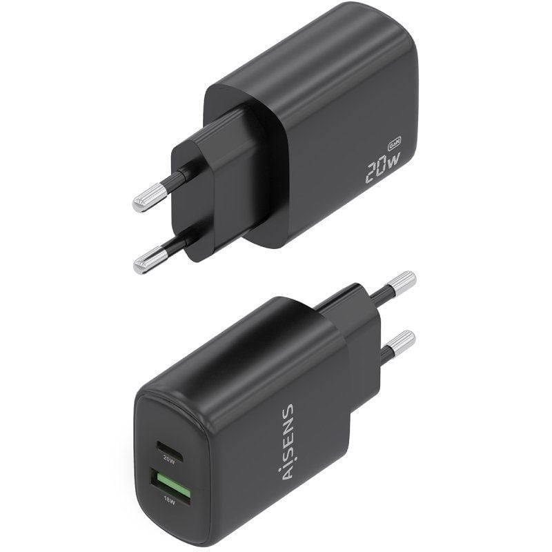 Carregador de Parede Aisens A110-0910 Gan / 1xusb Tipo C / 1xusb / 20W / Preto