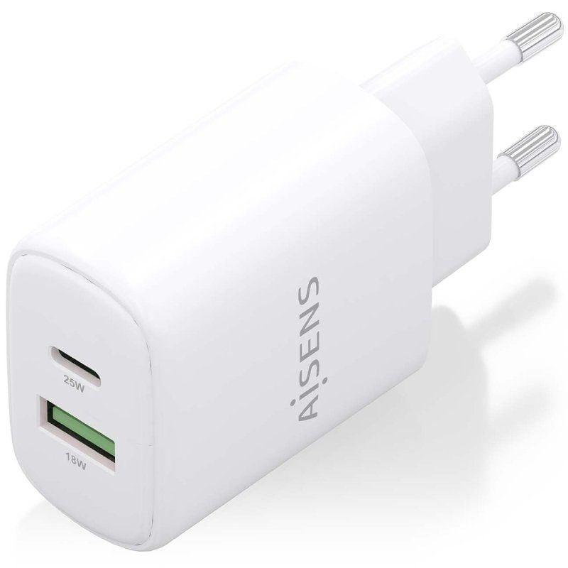 Carregador de Parede Gan Aisens A110-0911 / 1xusb Type-c / 1xusb / 25W / Branco