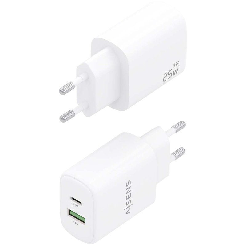 Carregador de Parede Gan Aisens A110-0911 / 1xusb Type-c / 1xusb / 25W / Branco