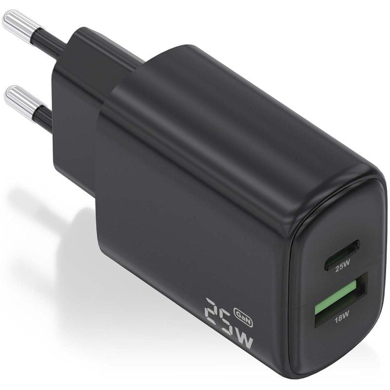 Carregador de Parede Gan Aisens A110-0912 / 1xusb Type-c / 1xusb / 25W / Preto