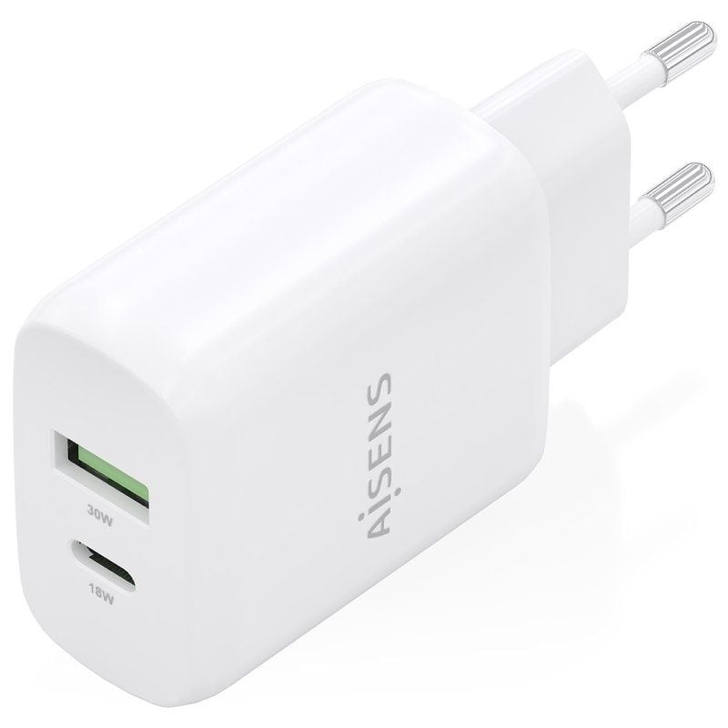 Carregador de Parede Gan Aisens A110-0923 / 1xusb Type-c / 1xusb / 30W / Branco
