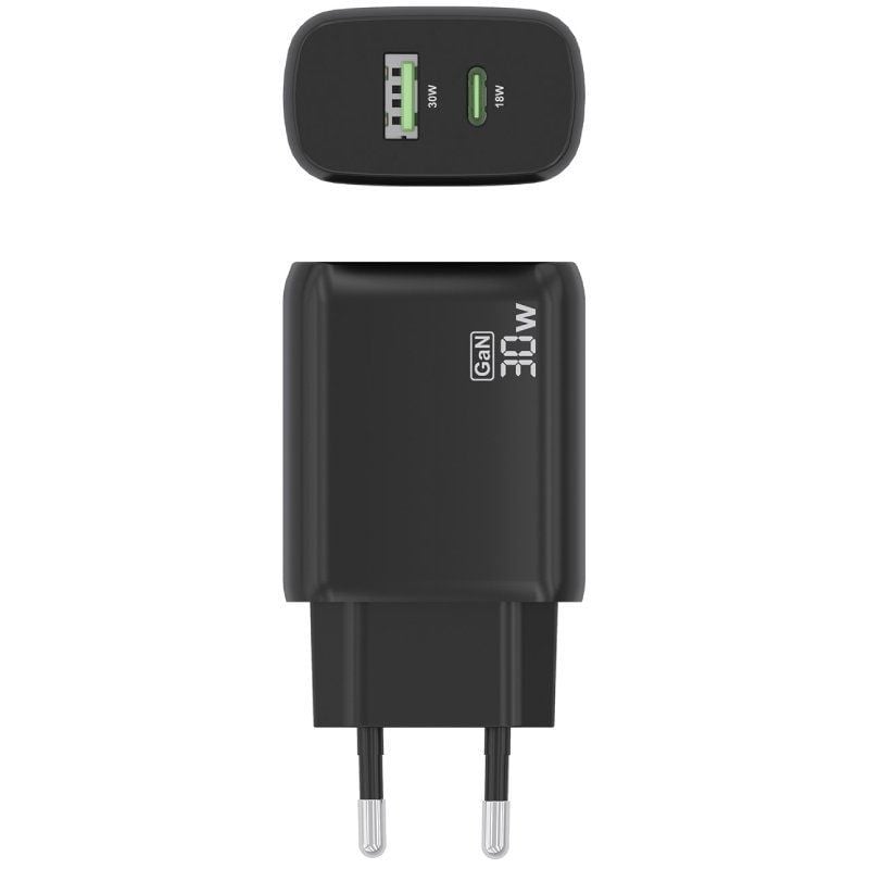 Carregador de Parede Gan Aisens A110-0924 / 1xusb Type-c / 1xusb / 30W / Preto