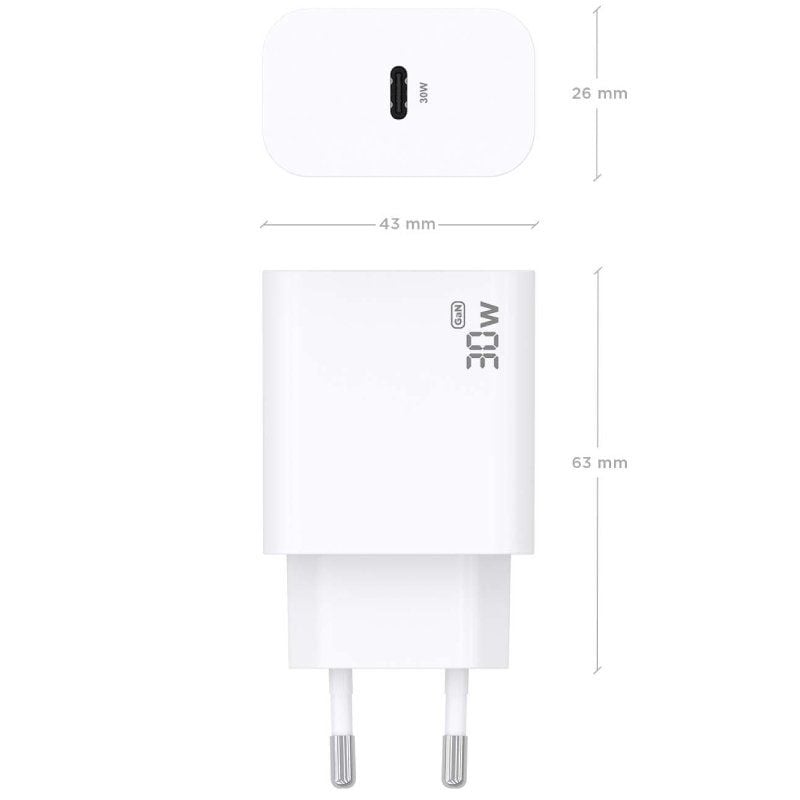 Carregador de Parede Aisens A110-0940 Gan / 1xusb Type-c / 30W / Branco