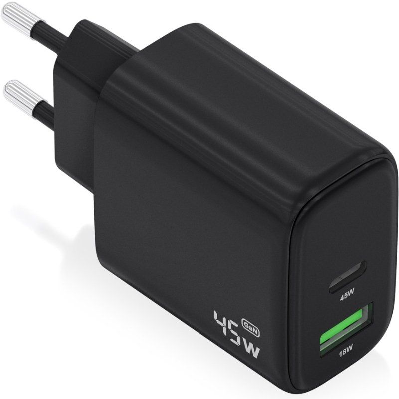 Carregador de Parede Aisens A110-0972 Gan A110-0972 / 1xusb Type-c / 1xusb / 45W / Preto