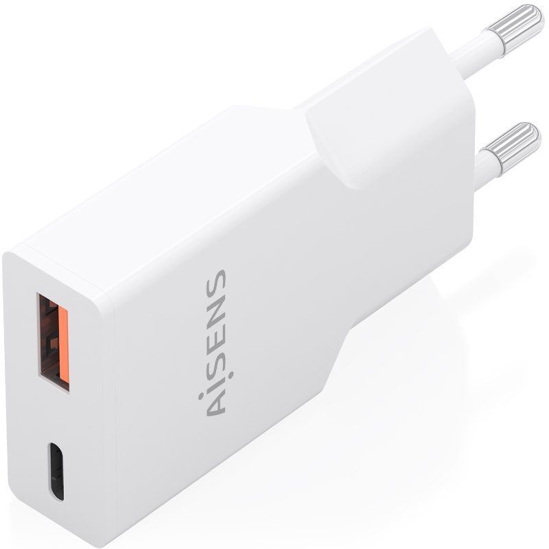 Carregador de Parede Gan Aisens A110-1000 / 1xusb Type-c / 1xusb / 25W / Branco