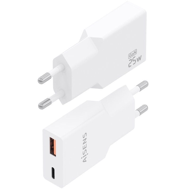 Carregador de Parede Gan Aisens A110-1000 / 1xusb Type-c / 1xusb / 25W / Branco