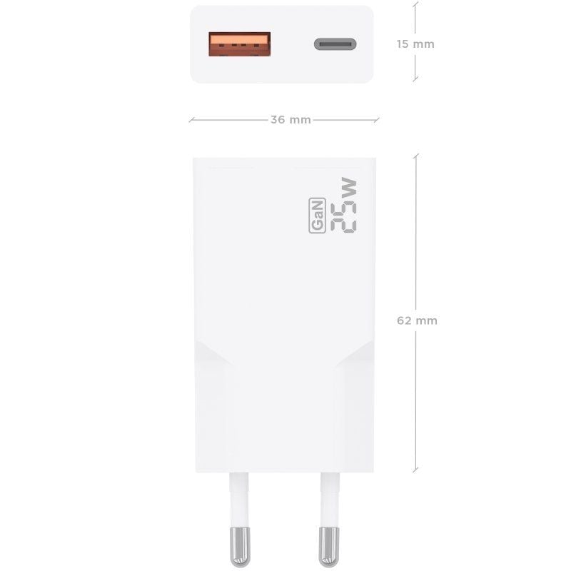 Carregador de Parede Gan Aisens A110-1000 / 1xusb Type-c / 1xusb / 25W / Branco