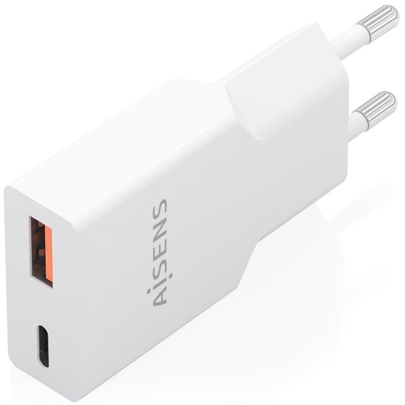 Carregador de Parede Gan Aisens A110-1002 / 1xusb Type-c / 1xusb / 30W / Branco