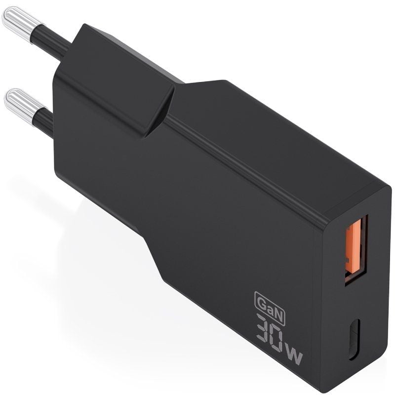 Carregador de Parede Gan Aisens A110-1005 / 1xusb Type-c / 1xusb / 30W / Preto