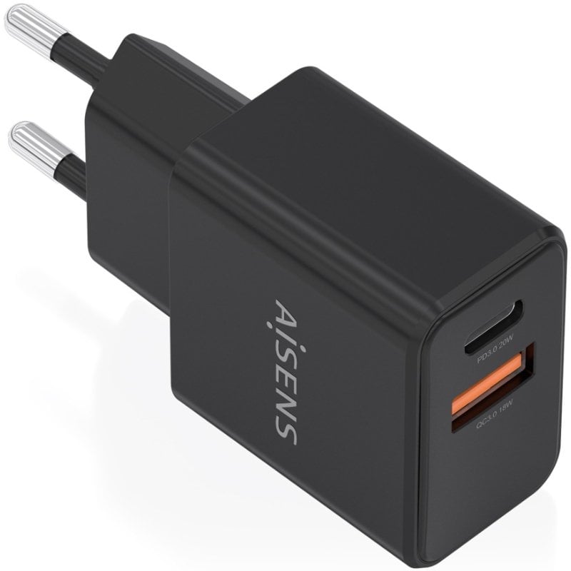 Carregador de Parede Aisens A110-1026 Gan / 1xusb Tipo C / 1xusb / 20W / Preto