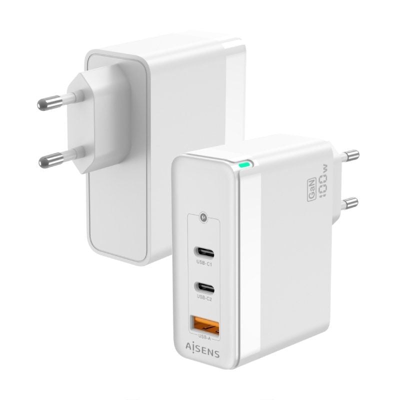 Carregador de Parede Gan Aisens Asch-100w3p008-w / 2xusb Type-c / 1x USB / 100W