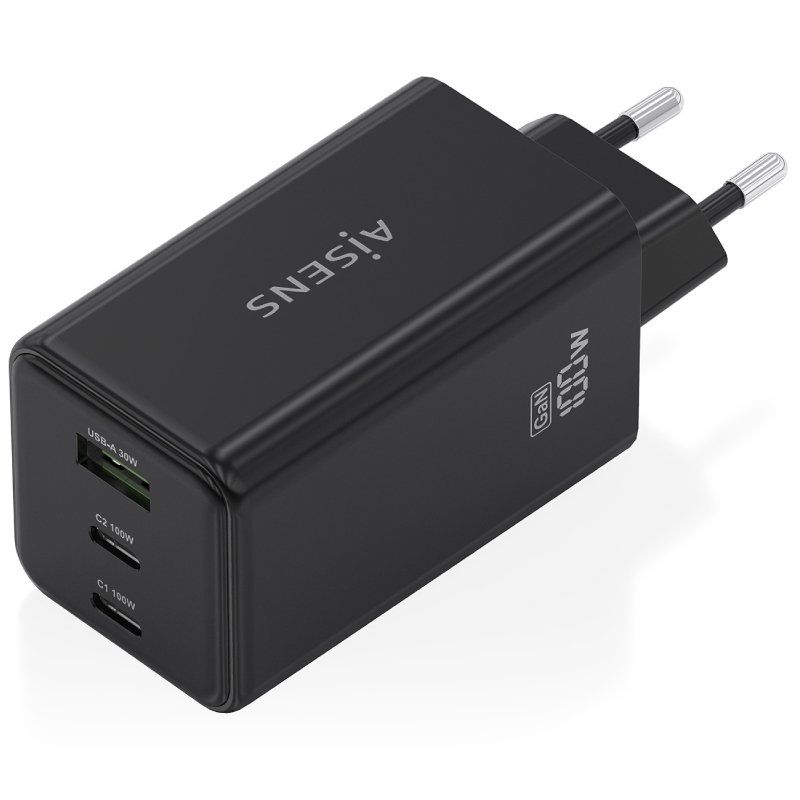 Carregador de Parede Gan Aisens Asch-100w3p052-bk / 2xusb Type-c / 1xusb / 100W