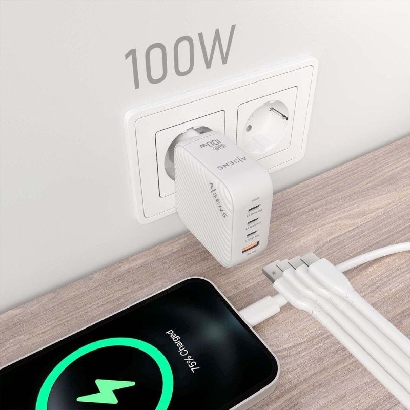 Carregador de Parede Gan Aisens Asch-100w4p028-w / 3xusb Type-c / 1x USB / 100W