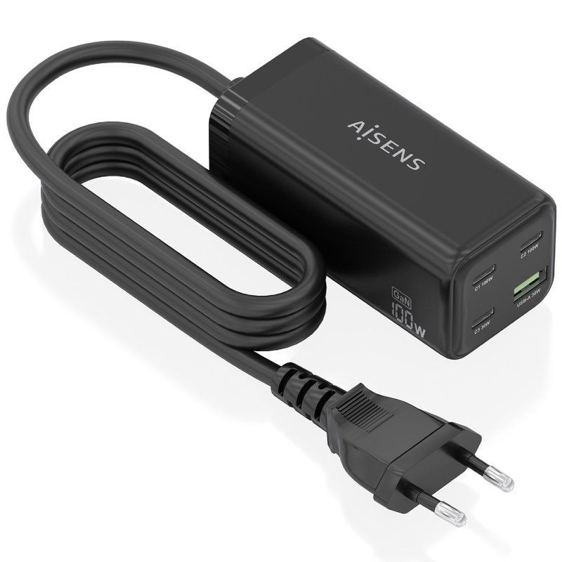 Carregador de Secretária Aisens Gan Asch-100w4p054-bk / 3xusb Tipo C / 1xusb / 100W