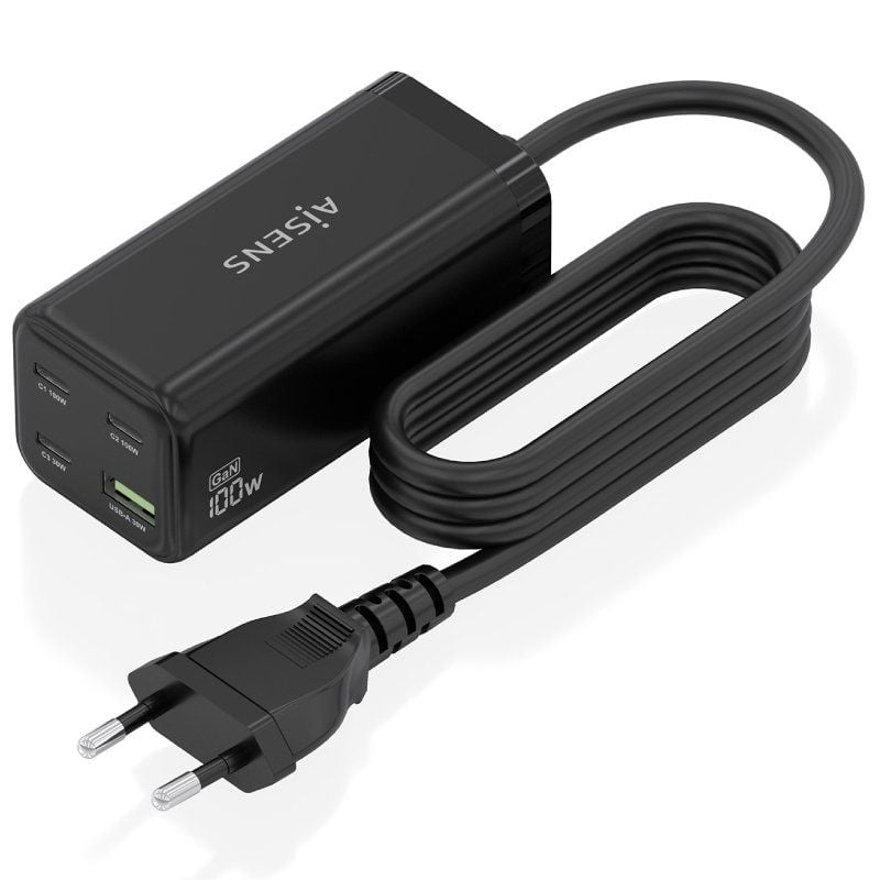Carregador de Secretária Aisens Gan Asch-100w4p054-bk / 3xusb Tipo C / 1xusb / 100W