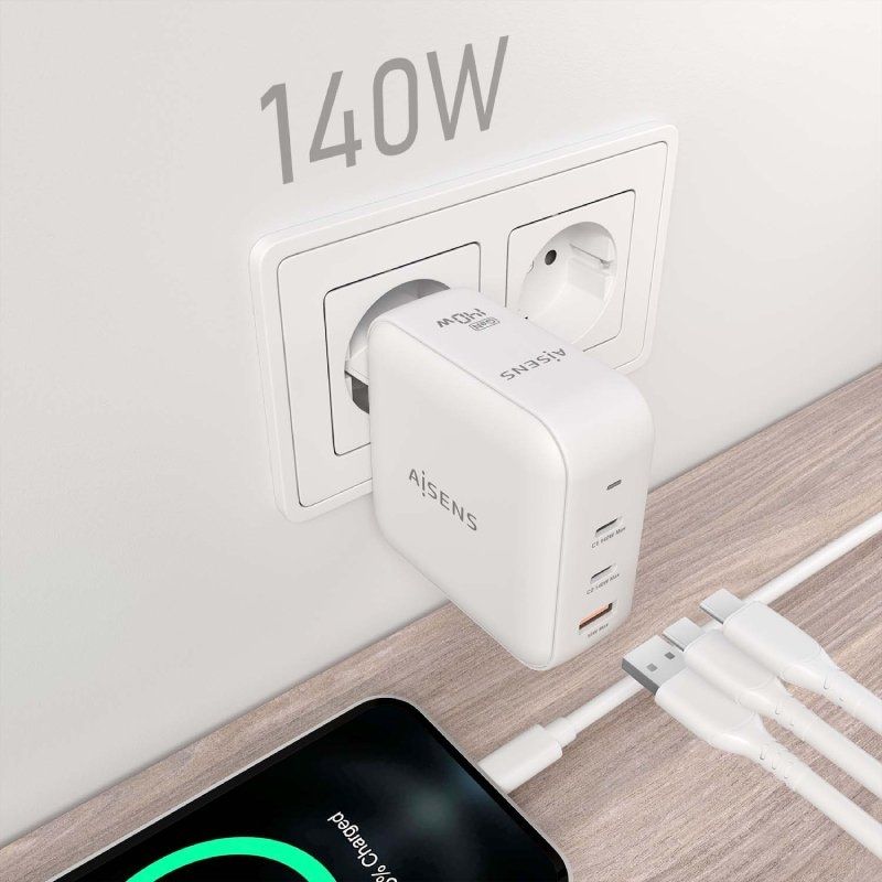 Carregador de Parede Gan Aisens Asch-140w3p030-w / 2xusb Type-c / 1xusb / 140W