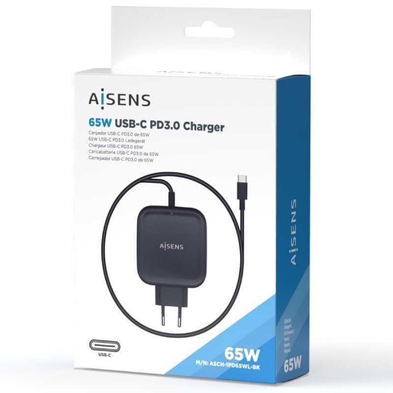 Carregador de Parede Aisens Asch-1pd65wl-bk / 1xusb Type-c / 65W