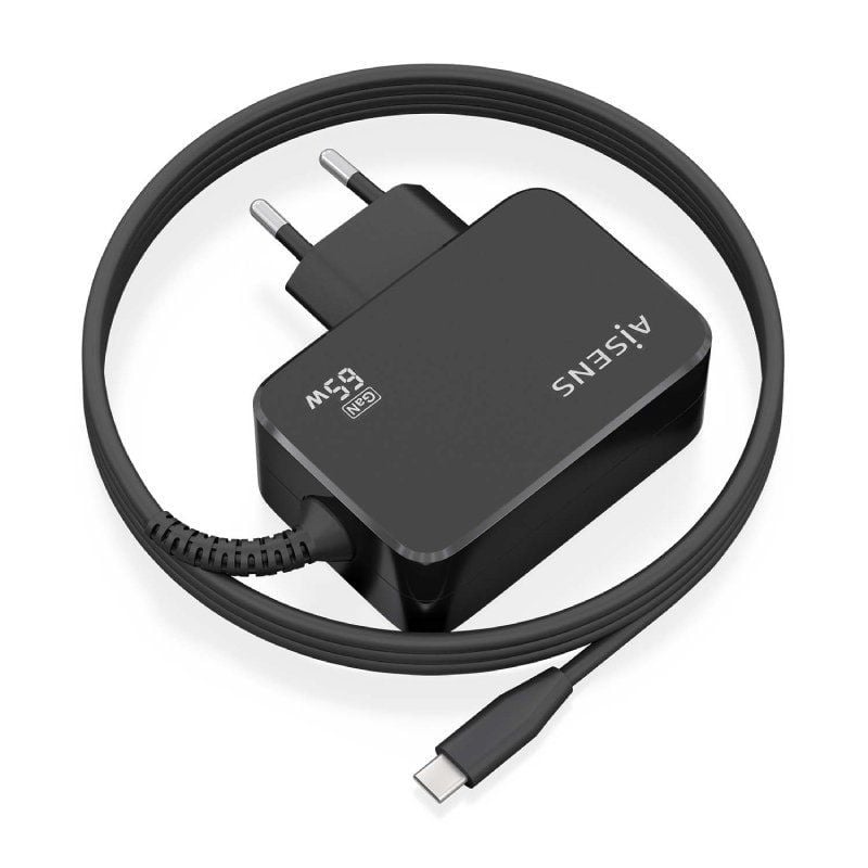 Carregador de Parede Gan Aisens Asch-1pd65wl033-bk / 1xusb Type-c + Cabo 1,8m / 65W