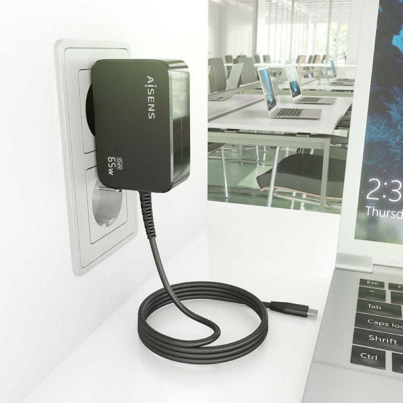 Carregador de Parede Gan Aisens Asch-1pd65wl033-bk / 1xusb Type-c + Cabo 1,8m / 65W
