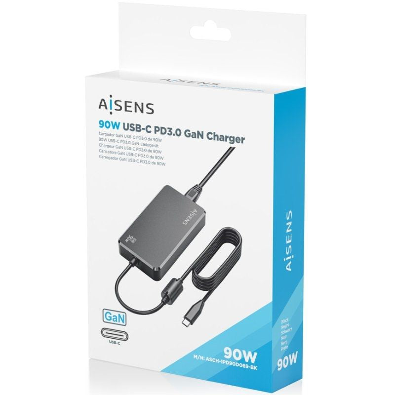 Carregador de Secretária Aisens Gan Asch-1pd90d069-bk / 1xusb Type-c / 90W