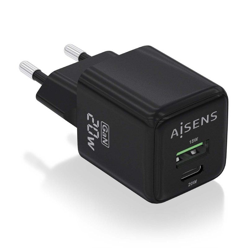 Carregador de Parede Gan Aisens Asch-20w2p011-bk / 1xusb Type-c / 1xusb / 20W