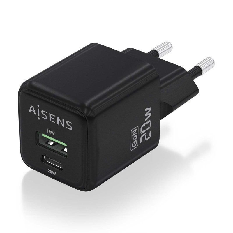 Carregador de Parede Gan Aisens Asch-20w2p011-bk / 1xusb Type-c / 1xusb / 20W