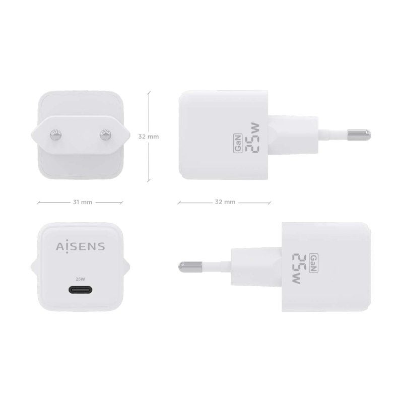 Carregador de Parede Gan Aisens Asch-25w1p012-w / 1xusb Type-c / 25W