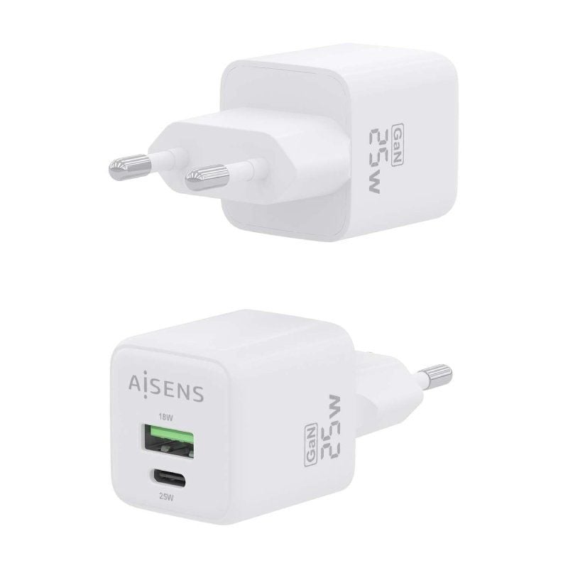 Carregador de Parede Gan Aisens Asch-25w2p014-w / 1xusb Type-c / 1xusb / 25W
