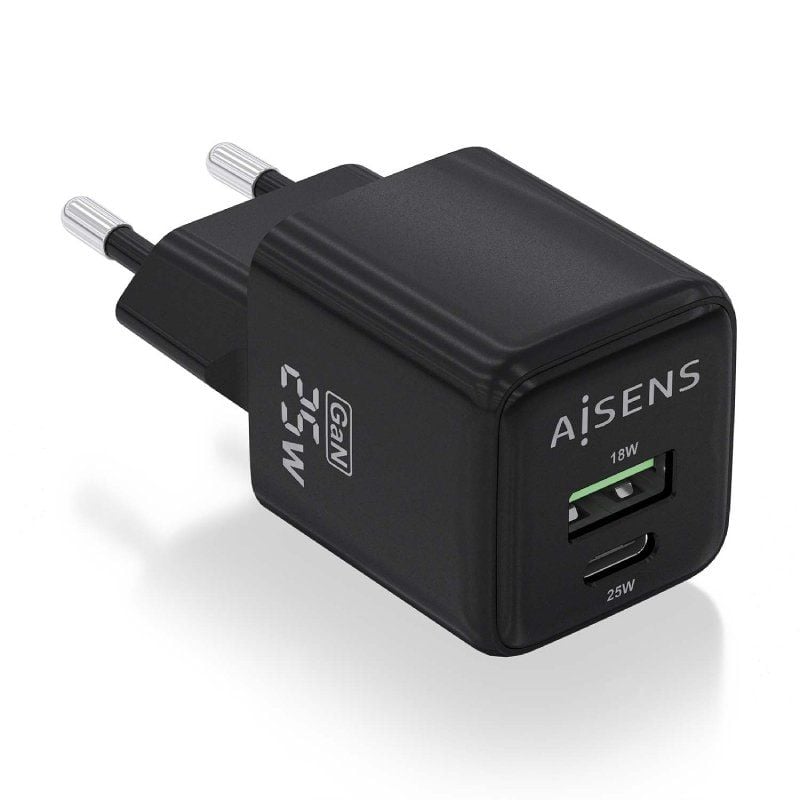 Carregador de Parede Gan Aisens Asch-25w2p015-bk / 1xusb Type-c / 1xusb / 25W